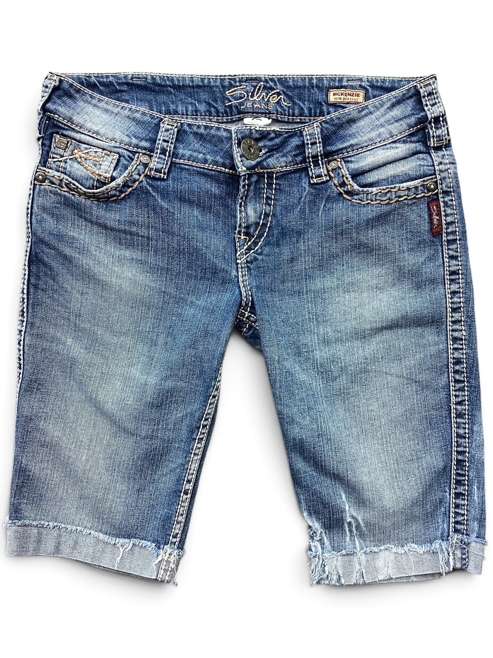 Silver Jeans McKenzie Shorts W30 Flap Pockets Distressed Stretch
